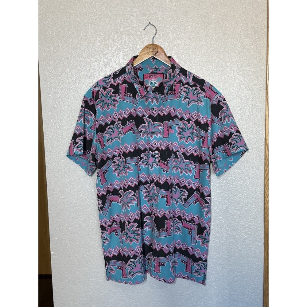 Retro Rifle Men’s Tropical Camp Button Down Shirt 2XL Sizzling Citrus
